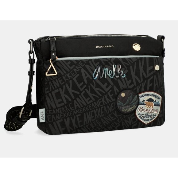 ANEKKE Shoulder Bag Nature Woods Black Eco Recycled Canada Map Crossbody - Picture 6 of 16